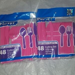 Heavy Duty Pink Plastic Cutlery Set - 48 Pieces (2)